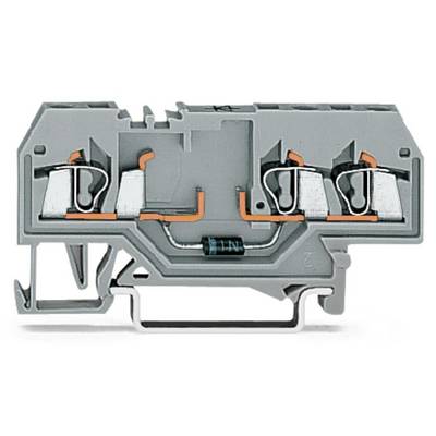 Grey terminal block with integrated resistance, three copper conductor connections, suitable for electrical connections in control cabinets.