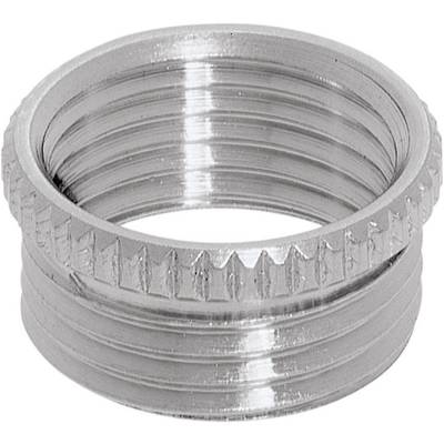 A silver metal ring with a ribbed surface and vertical grooved structure.