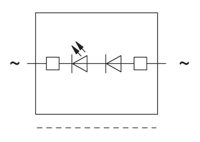'Electronic circuit with semiconducting elements symbolically represented, two diodes in series with resistors, alternating current connection.'