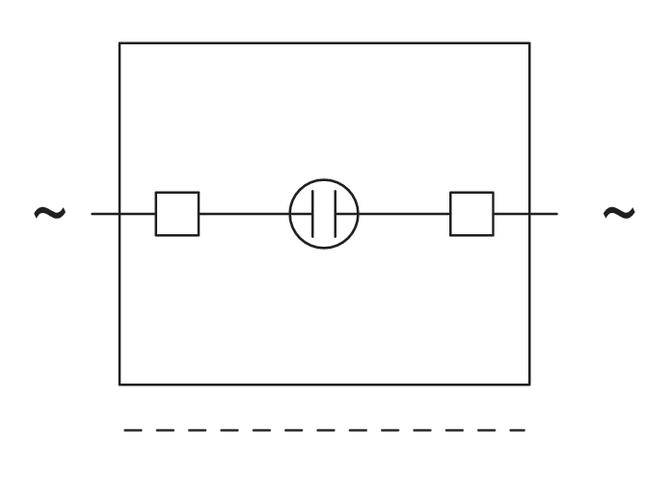 Electronic circuit diagram of a rectifier with two diodes and a capacitor, showing alternating current to direct current conversion.