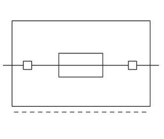 Diagram of a simple electrical circuit with a resistor and two terminals connected by lines.