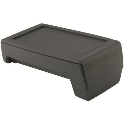 A black plastic monitor stand that raises the screen to an ergonomic height. Suitable for office or home workstations.
