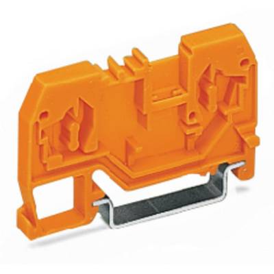 The image shows an orange cable clip used in electrical installations. It is designed for connecting conductors.