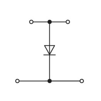 Electronic switching symbol shows a throughly switched diode connected in a circuit with vertical and horizontal lines.