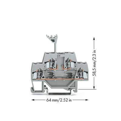 Grey-orange electrical component with terminals and dimensions: 64 mm (2.52 inches) width, 58.5 mm (2.3 inches) height.