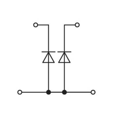 Electronic circuit diagram with two diode symbols connected in parallel, linked by three horizontal and two vertical lines.