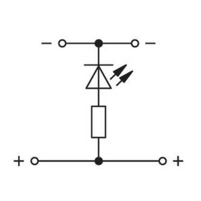 Electrical circuit symbol with diode, transistor, and resistor. Shows connections and current flow in the circuit.