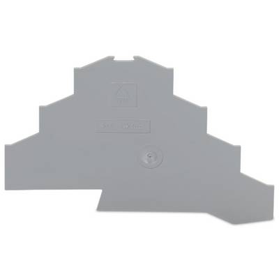 Grey plastic side cover for electrical terminals, with assembly-friendly design and recycling symbol.