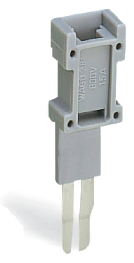 Grey electrical connector, WAGO type 787, with 800V and 15A labelling, rectangular shape, with two metal pins.