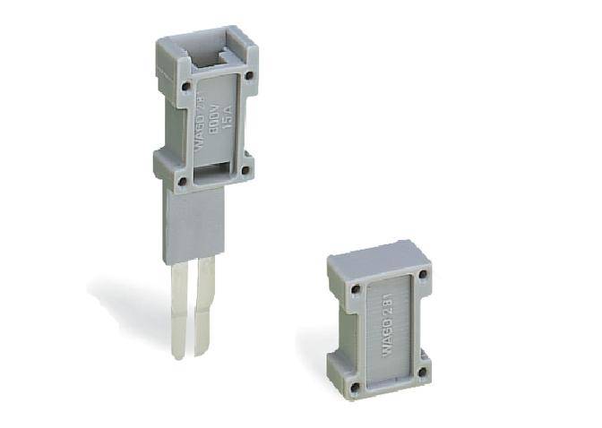 Two grey, rectangular plastic components, one with two metal pins. Both are labelled 'WAGO 231'. Electronic components.