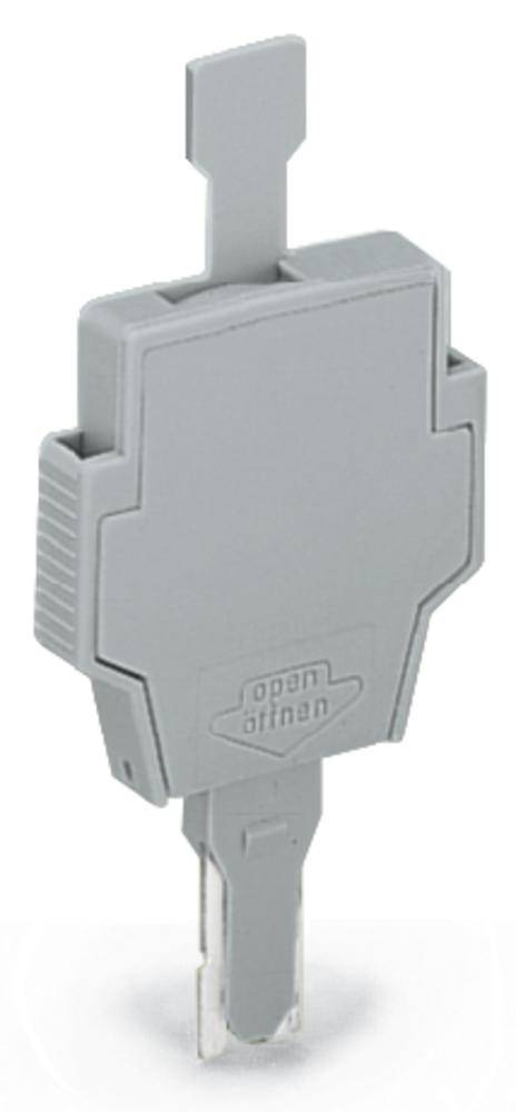 Grey plastic key with a flat handle, used for manually opening an enclosure or cover.