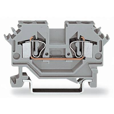 Grey electrical terminal block module with metallic contacts and screw connections, used for electrical wiring.