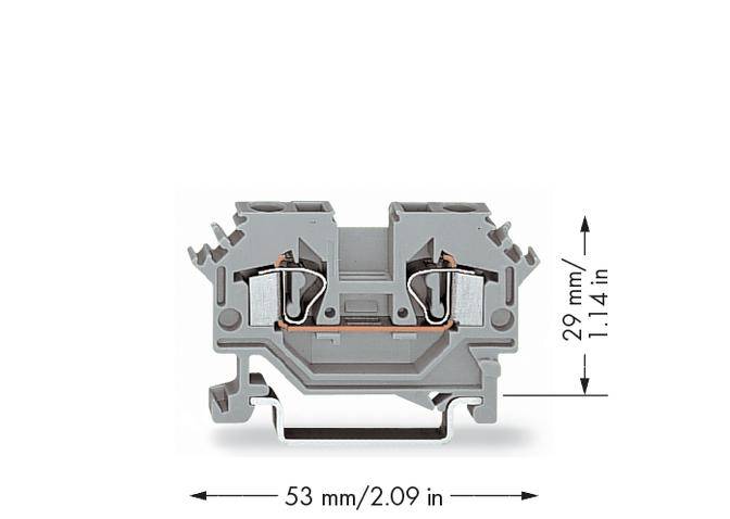 Grey-orange clamp measuring 53 mm x 29 mm, suitable for electrical connections.