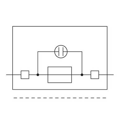 Circuit diagram of an electrical system: Two switches, a resistor, and a capacitor connected in series.