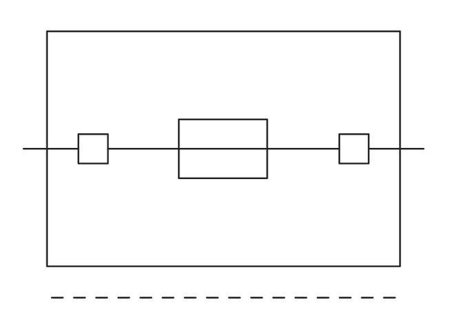 Diagram of an electrical circuit with two resistors and a battery in series. Key components are labelled.