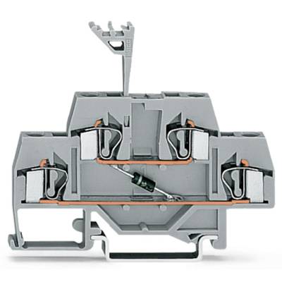 Grey electrical connection terminal with multiple metal terminals and a diode mounted centrally on the side.