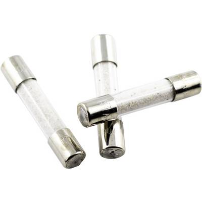 Three glass fuse tubes with metal caps are lying crosswise on top of each other.