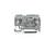 Grey, cuboid terminal block with metal components, on a white background. Serves as an electrical connection element.
