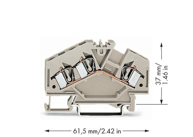 Figure of an electrical terminal block with dimensions: height 37 mm (1.46 inches) and width 61.5 mm (2.42 inches).