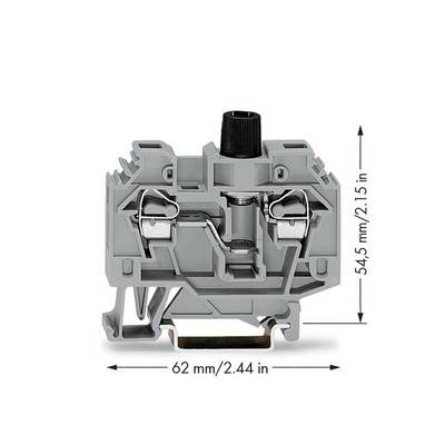 Grey-coloured terminal block with dimensions of 62 mm width and 54.5 mm height, shown with technical details.
