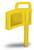 A yellow plastic bollard with a rectangular sign on top. Used for marking or as an indicator.