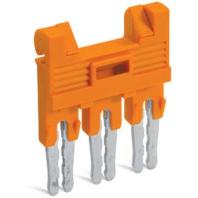 An orange plastic plug with four silver contact pins, most likely a component for electrical installations.