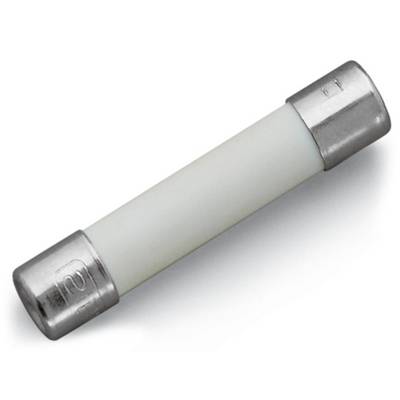 A cylindrical, white fuse with metal end caps, placed on a white background.