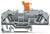 A grey terminal block with an orange lever. It shows the internal structure with metal contacts and a plastic housing.