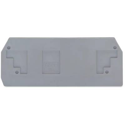 Grey plastic plate with rectangular and L-shaped recesses. In the centre, a square recessed field with engraved text.