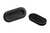 Two black oval rubber stoppers in different sizes.