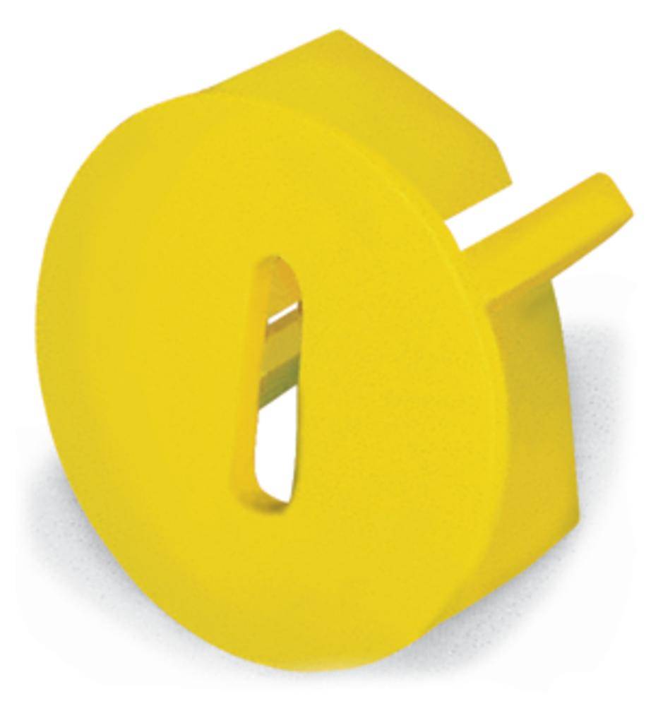 A yellow, three-dimensional foam 'O', slightly tilted.