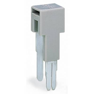 A grey electrical connector with three metallic pins, suitable for PCB mounting.