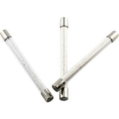 Three glass fuses with metal caps are lying crossed on a white background.