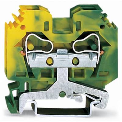 A yellow-green terminal block connector. It shows a metallic connection device and is typical for electrical installations.
