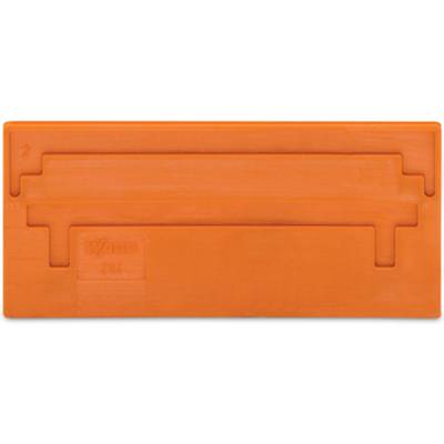 Orange plastic moulding die-cutting tool with multiple slots, two levels, and a marking in the bottom right corner, in a rectangular shape.