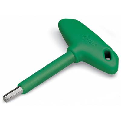 A green screwdriver with a T-shaped handle, suitable for tasks requiring additional leverage.