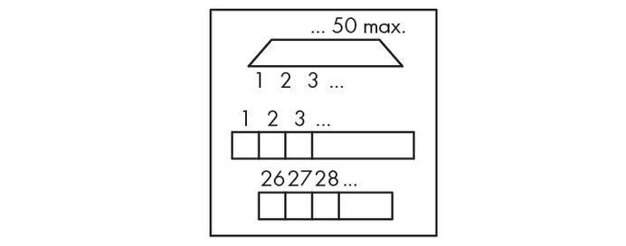 The figure shows an installation guide for a light fixture. It illustrates the maximum insertion of 50 small plates into the mounting bracket.
