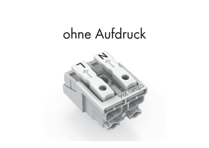 Electrical terminal block without printing, with two inputs marked with '+' and 'N'.