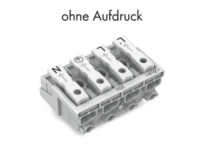 A grey, four-pole, unlabelled connection block from WAGO, without any printing.