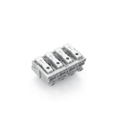 Grey plastic terminal block with five slots for electrical conductors, suitable for installation and wiring.