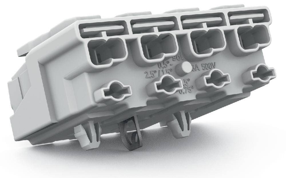 A white electrical multi-socket connector, suitable for voltages up to 500V, shown in an angled view.