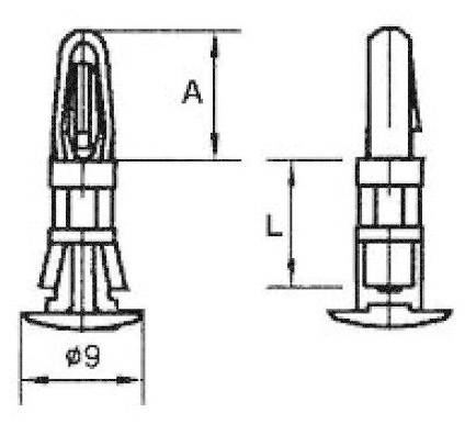 Technical drawing of a plastic wall plug with length designations 'A' and 'L'. Primarily vertical cross-section view.