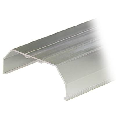 Transparent corrugated plastic sheet, curved and profiled, suitable for roofing or carports.