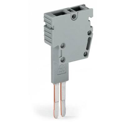 'Grey connector with two terminals and plastic housing, suitable for electrical connections.'