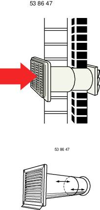 Diagram shows a ventilation system with a large red arrow indicating the air flow direction. The numbers '53 86 47' are positioned at the top and bottom.