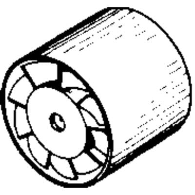 Diagram of a fan wheel with multiple blades and a cylindrical form, shown in a technical drawing.