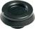 Black rubber bung with a flat rim and raised centre, suitable as a damping element or stopper in technical applications.