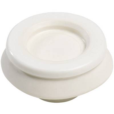 A white, round lid with a raised centre, which may serve as a closure for a container.