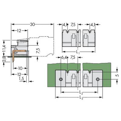 Technical drawing of a cross-section and front view of a component with precise dimensional specifications in millimetres. Construction details are illustrated.