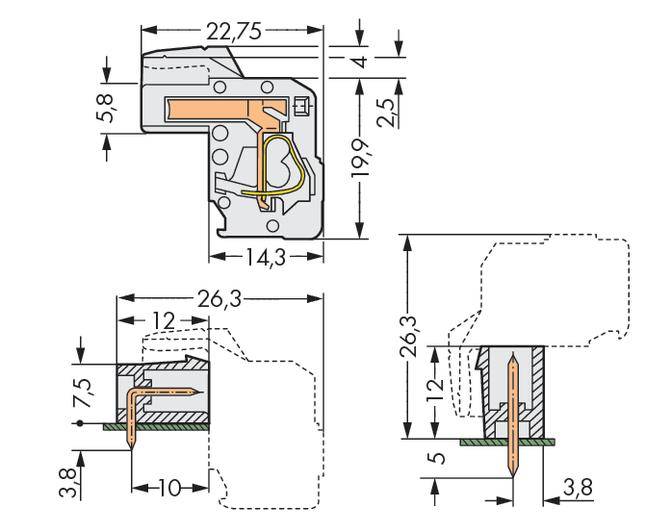 Technical drawing of a profile with dimensional specifications in millimetres. Shows cross-sections with detailed markings and dimensions.
